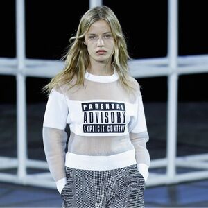 Alexander Wang white sheer "Parental Advisory" sweatshirt